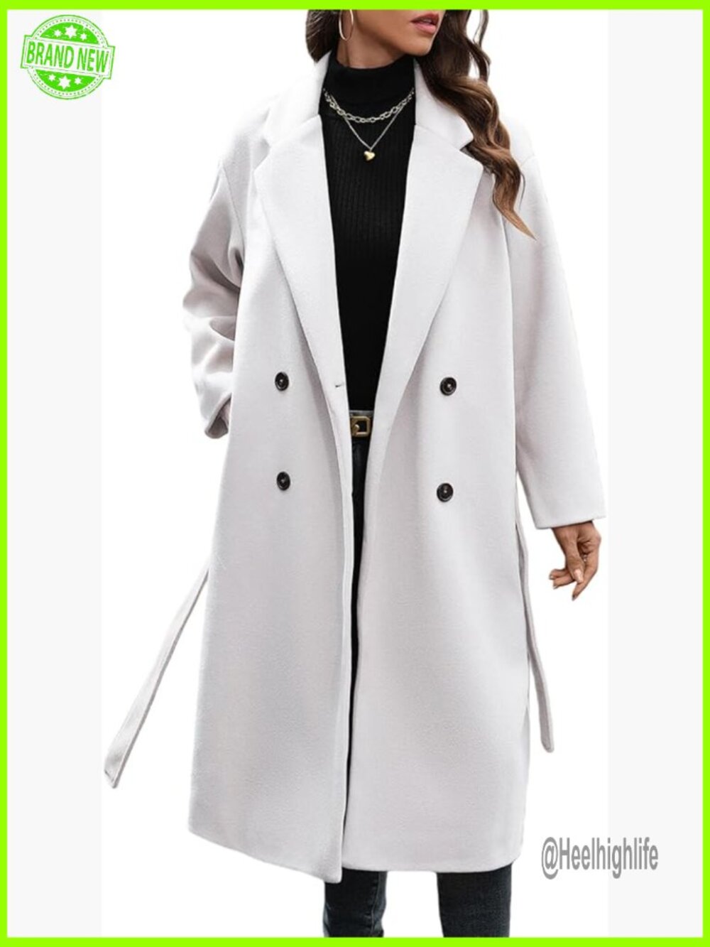 Double Breasted Wool Coat Long Oversized Peacoat - Picture 1 of 6